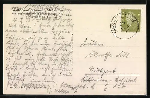 AK Messstetten, Ortsansicht im Schnee, Gasthof zur Schwane