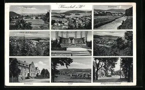 AK Kreuztal i. W., Teilansicht, Kriegerdenkmal, Amtshaus