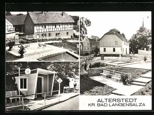 AK Alterstedt /Kr. Bad Langensalza, Volkspark & Ernst-Thälmann-Gedenkstein, Bus-Wartehalle, Volkspark & Rat der Gemeinde