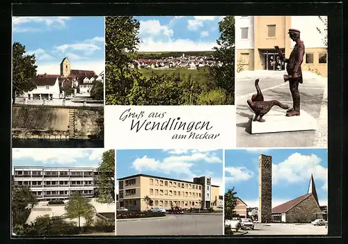 AK Wendlingen am Neckar, Denkmal, Gebäudeansicht, Uferpartie