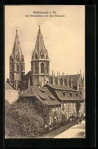 AK Mühlhausen i. Th., Divi Blasiikirche mit dem Diakonat aus der Vogelschau