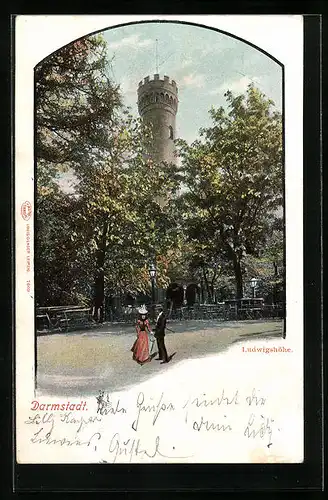 AK Darmstadt, Ludwigshöhe mit Spaziergängern