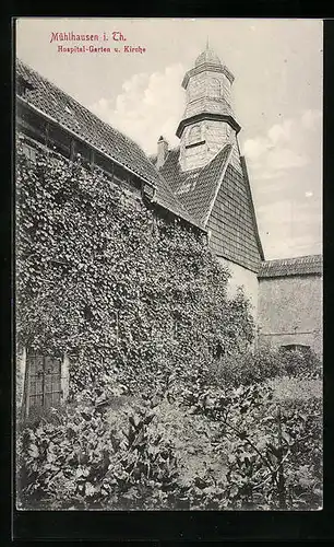 AK Mühlhausen /Th., Hospital-Garten und Kirche