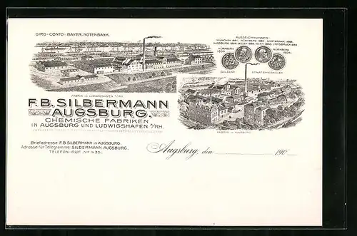 AK Augsburg, Fabrik F. B. Silbermann und Fabrik in Ludwigshafen