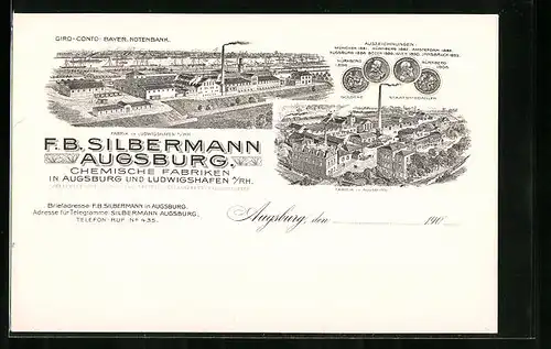 AK Augsburg, Fabrik F. B. Silbermann mit Auszeichnungen