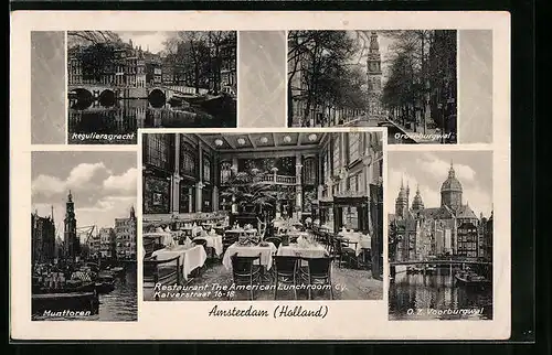 AK Amsterdam, Reguliersgracht, Groenburgwal, Restaurant The American Kunchroom Cy., Kalverstraat 16-18
