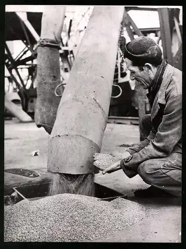 Fotografie Keystone, München, Ansicht Neapel, Dockarbeiter prüft das Sowjetrussische Weizen beim Verladen 1954