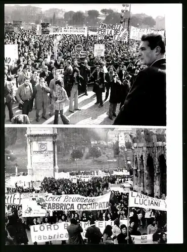 Fotografie unbekannter Fotograf, Ansicht Rom, Demonstranten und Luciano Lama Chef der kommunist. Gewerkschaft CGIL