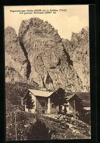 AK Regensburger-Hütte in Gröden mit grosser Fermeda
