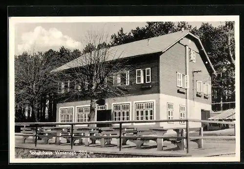 AK Schutzhaus Waxeneck mit Terrasse im Sonnenschein