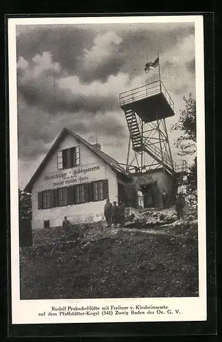 AK Rudolf Proksch-Hütte mit Freiherr v. Klesheimwarte auf dem Pfaffstätter-Kogel