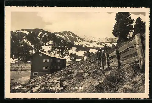 AK Winterleitenhütte mit Schlosserkogel und Scharfeseck