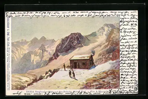 Künstler-AK Philipp + Kramer Nr. XXXI /2: Innsbrucker Hütte, Habicht, Stubai