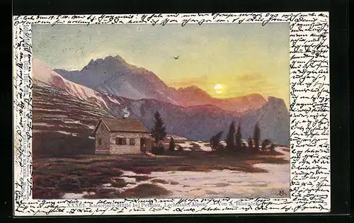 Künstler-AK Philipp + Kramer Nr. XXXI /1.: Kaiserjoch-Hütte, Pettnau, Lechthaler Alpen