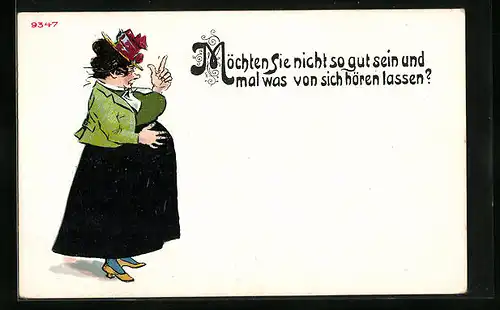 AK Dame mit Hut und erhobenem Zeigefinger