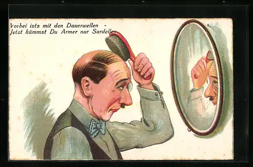 AK Mann kämmt sein schütteres Haar