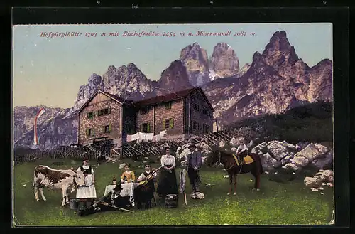 AK Hofspürglhütte, Berghütte mit Bischofsmütze und Mosermandl