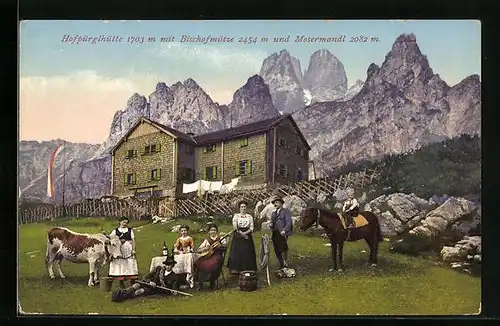 AK Hofpürglhütte, Berghütte mit Bischofmütze und Mosermandl