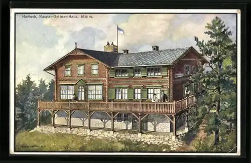 Künstler-AK Kaspar-Geitner-Haus, Berghütte am Hocheck