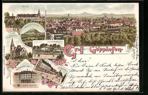 Lithographie Göppingen, Heilanstalt, Papierhandlung Gustav Haueisen, Sauerbrunnen