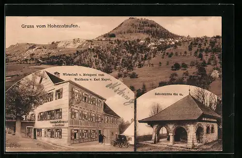 AK Göppingen, Gasthaus zum Waldhorn, Schutzhütte am Hohenstaufen