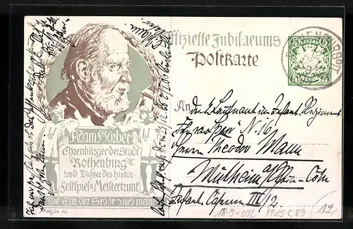 Künstler-AK Ganzsache Bayern PP15C89: Rothenburg /T., Histor. Festspiel Meistertrunk 1905, Adam Hörbert