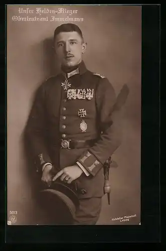 AK Helden-Flieger Oberleutnant Immelmann in Uniform