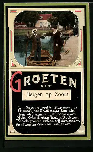 AK Bergen op Zoom, Mann hilft Frau ins Boot