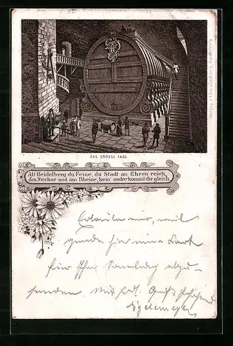 Lithographie Heidelberg am Neckar, Das grosse Fass