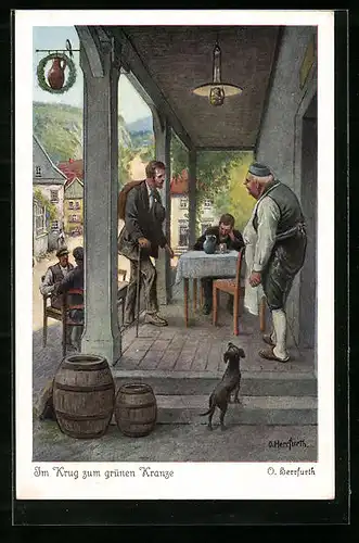 Künstler-AK Oskar Herrfurth: Im Krug zum grünen Kranze