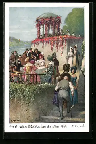 Künstler-AK Oskar Herrfurth: Ein rheinisches Mädchen beim rheinischen Wein