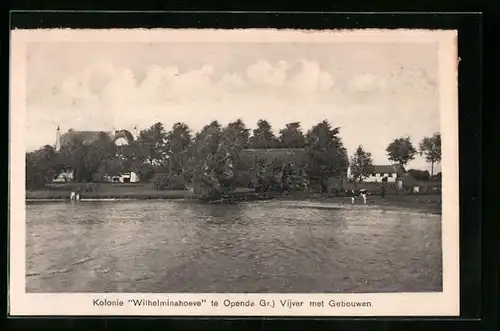 AK Opende, Kolonie Wilhelminahoeve - Vijver met Gebouwen