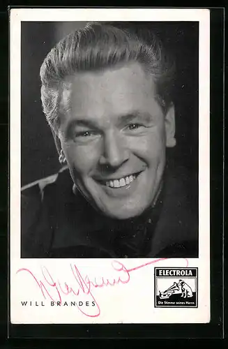 AK Musiker Will Brandes lächelt, Autograph