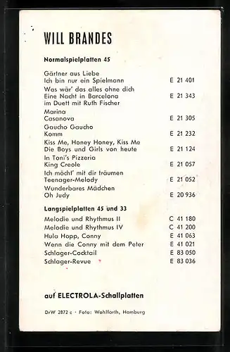 AK Musiker Will Brandes lächelt, Autograph