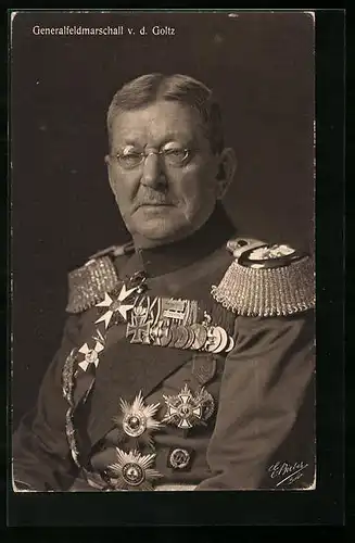 AK Generalfeldmarschall v. d. Goltz in Uniform mit Epauletten in Ordensspange