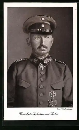 Künstler-AK General der Infanterie von Below in Uniform mit Eisernem Kreuz