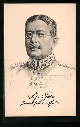 Künstler-AK Generalfeldmarschall von der Goltz in Uniform mit Ordensspange