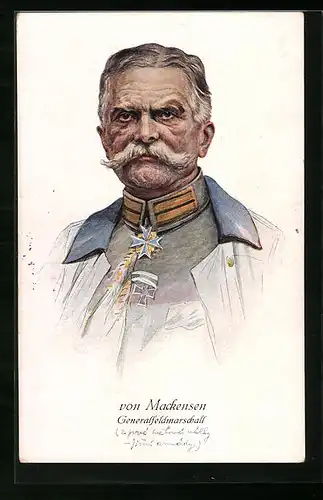 Künstler-AK Generalfeldmarschall von Mackensen in Gardeuniform mit Eisernem Kreuz