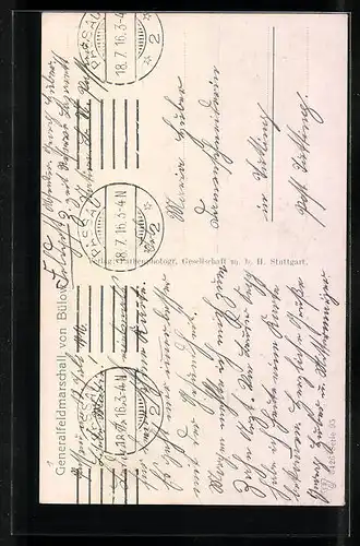 Künstler-AK Generalfeldmarschall von Bülow in Uniform mit Epauletten im Portrait
