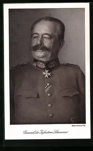 Künstler-AK General der Infanterie Litzmann in Uniform mit Eisernem Kreuz