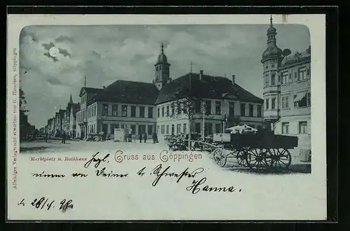 Mondschein-AK Göppingen, Marktplatz und Rathaus