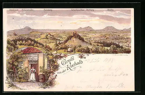 Lithographie Donzdorf, Gasthaus Kuchalb, Staufeneck, Scharfenschloss