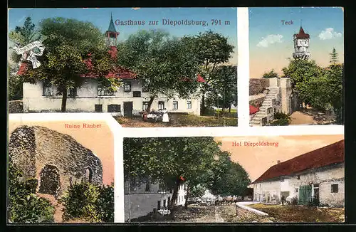 AK Bissingen, Gasthaus zur Diepoldsburg, Teck, Ruine Rauber