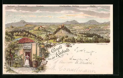 Lithographie Donzdorf, Gasthaus Kuchalb, Rechberg, Scharfenschloss, Ramsberg