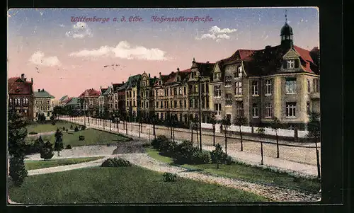 AK Wittenberge a. d. Elbe, Hohenzollernstrasse mit Park und jungen Bäumen