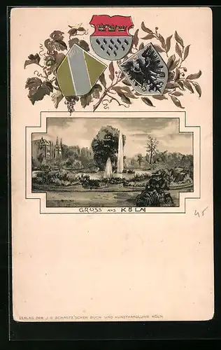 Passepartout-Lithographie Köln-Neustadt, Im Stadtgarten, Wappen