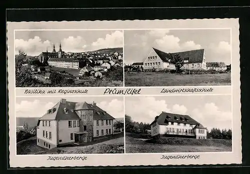 AK Prüm /Eifel, Basilika mit Reginoschule, Landwirtschaftsschule, Jugendherberge