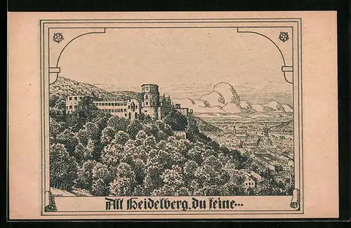 AK Heidelberg, Ortsansicht mit Schloss