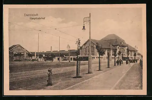 AK Darmstadt, Hauptbahnhof mit Vorplatz