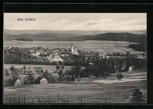 AK Bad Steben, Ortsansicht aus der Vogelschau mit Hügeln
